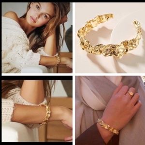 Amber Sceats Emery Cuff Bracelet Chunky Crushed Metal Design 24k Plated - NWT